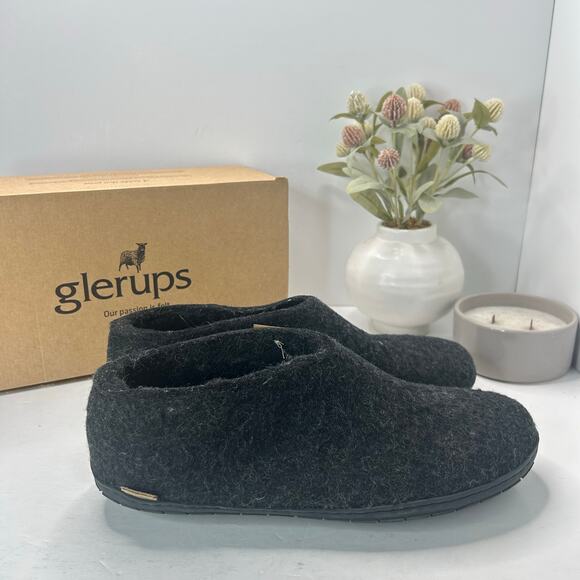 Glerups Wool Slip-on Felt Shoes With Rubber Sole Charcoal Men 13 EU47 NWB - Picture 1 of 10